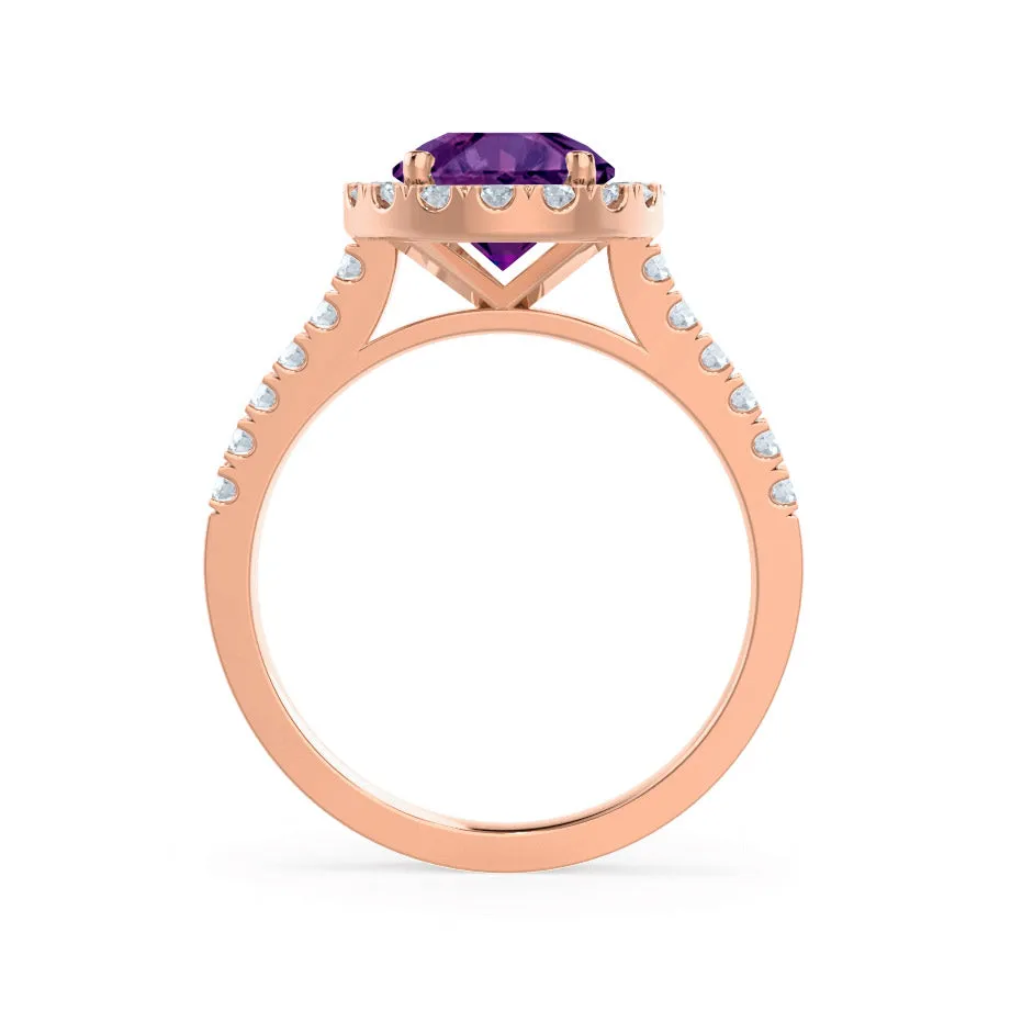 CECILY - Chatham® Lab Grown Alexandrite & Diamond 18k Rose Gold Halo Ring