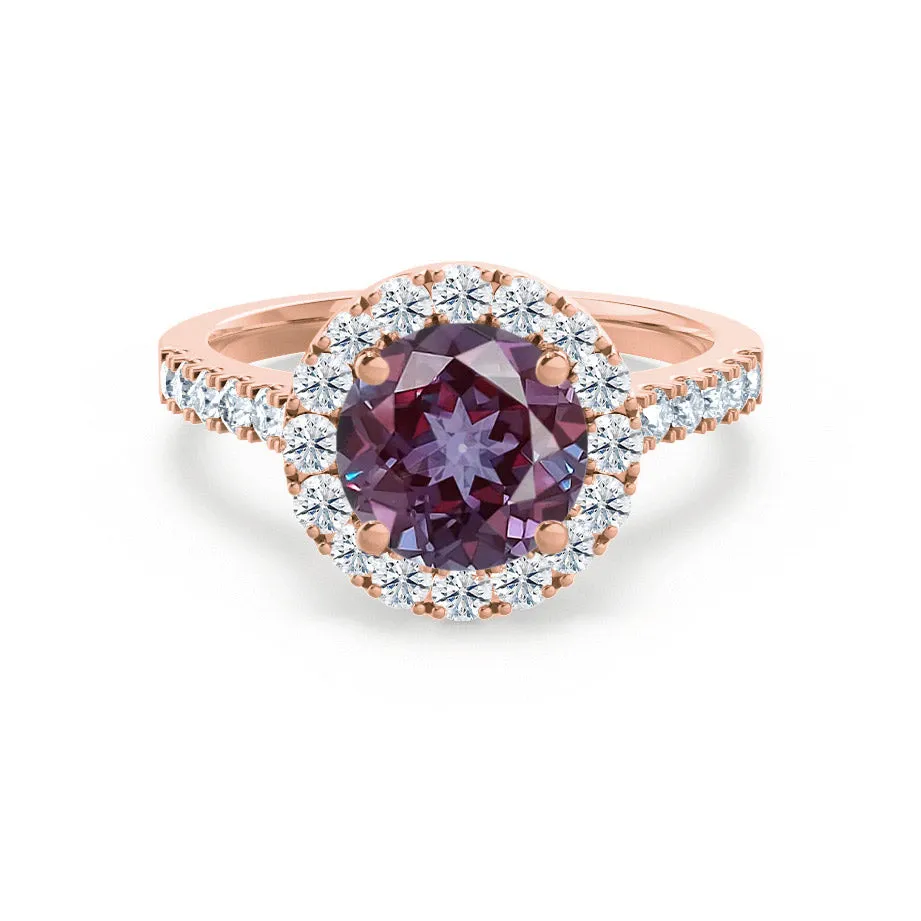 CECILY - Chatham® Lab Grown Alexandrite & Diamond 18k Rose Gold Halo Ring