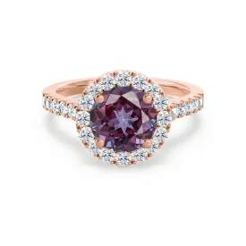 CECILY - Chatham® Lab Grown Alexandrite & Diamond 18k Rose Gold Halo Ring