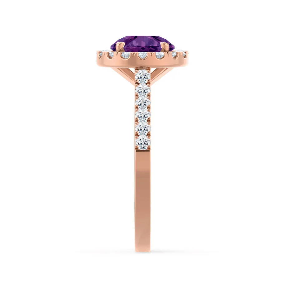 CECILY - Chatham® Lab Grown Alexandrite & Diamond 18k Rose Gold Halo Ring