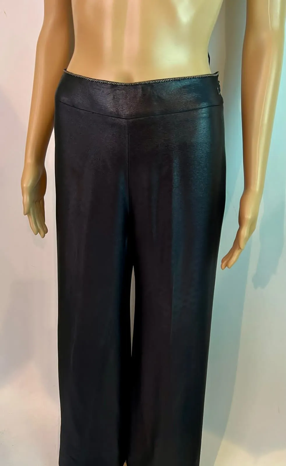 Chanel 00A 2000 Fall Black Shiny Dress Wide Leg Pants FR 38 US 4/6