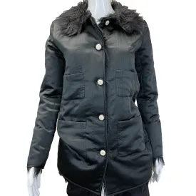 Chanel 17A RUNWAY Black Air Force Parka CC Logo Buttons Faux Fur Collar 36 US 4