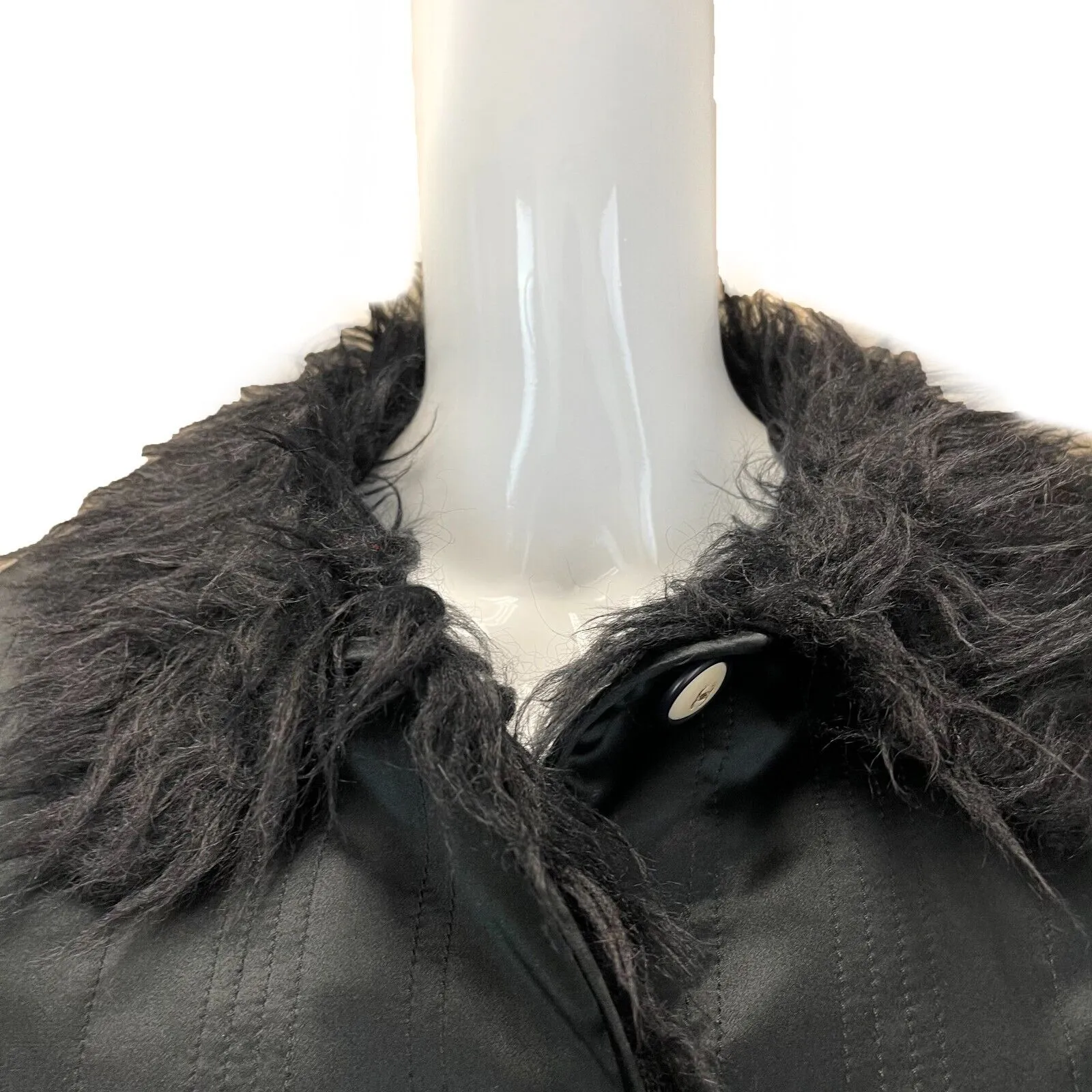 Chanel 17A RUNWAY Black Air Force Parka CC Logo Buttons Faux Fur Collar 36 US 4