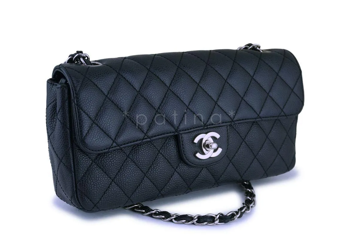 Chanel Black Caviar Classic East West Flap Bag SHW