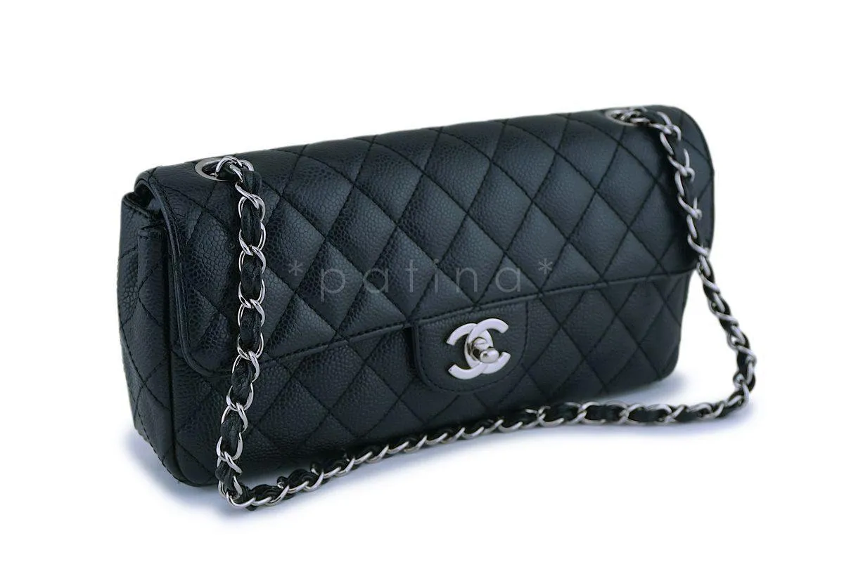 Chanel Black Caviar Classic East West Flap Bag SHW