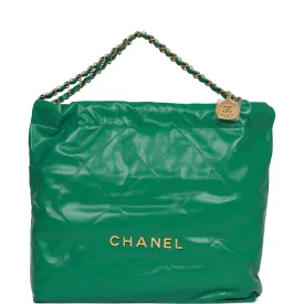 Chanel Medium 22 Bag Green Calfskin Gold Hardware