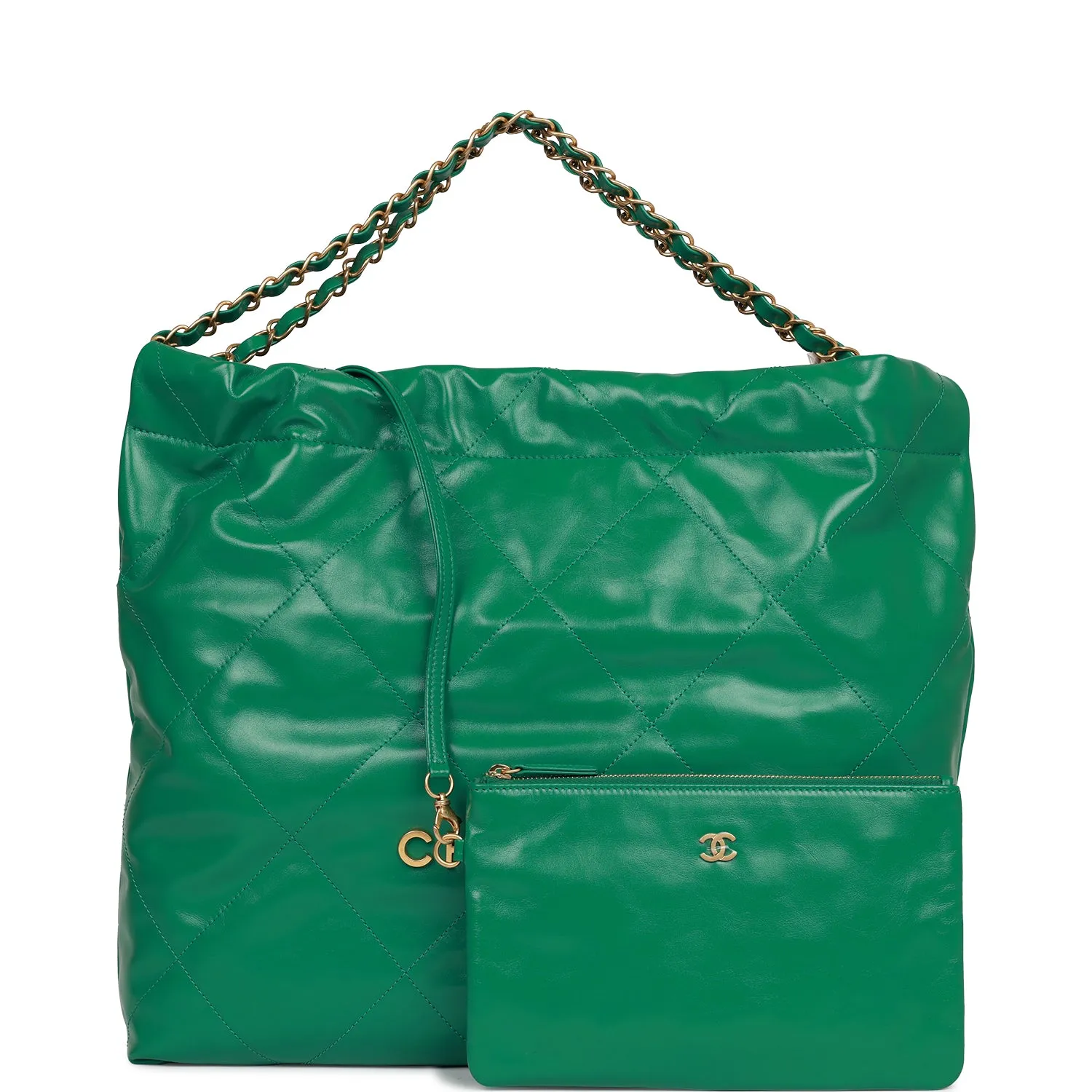 Chanel Medium 22 Bag Green Calfskin Gold Hardware