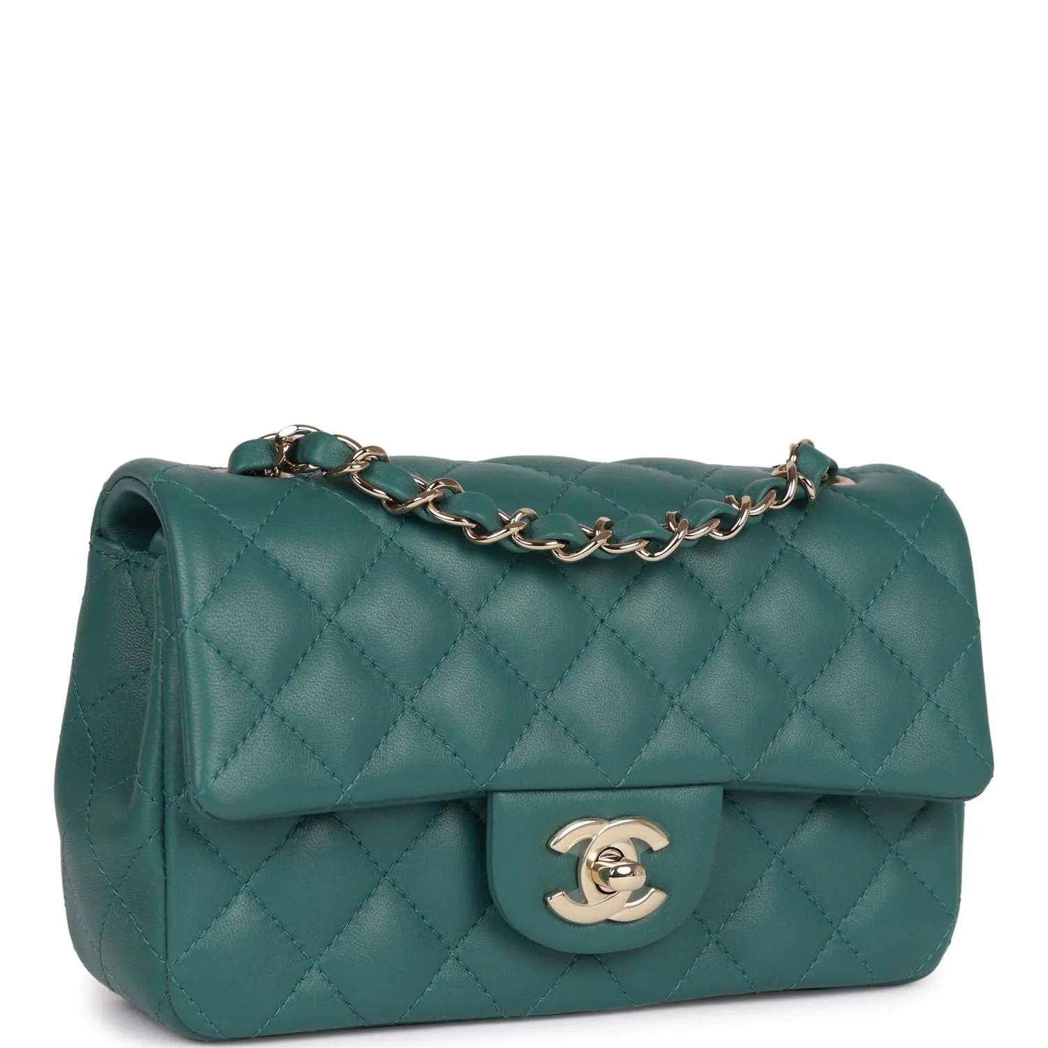 Chanel Mini Rectangular Flap Bag Green Lambskin Light Gold Hardware