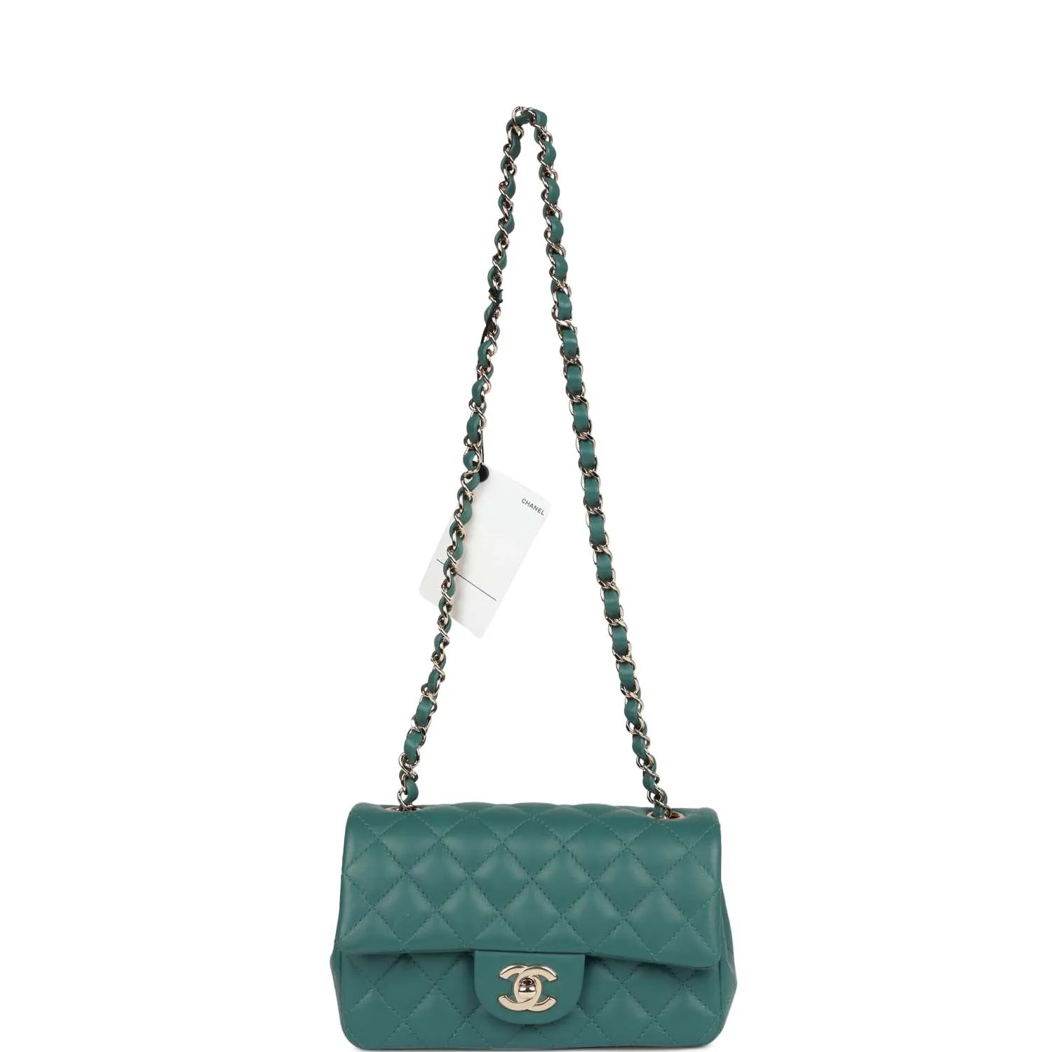 Chanel Mini Rectangular Flap Bag Green Lambskin Light Gold Hardware