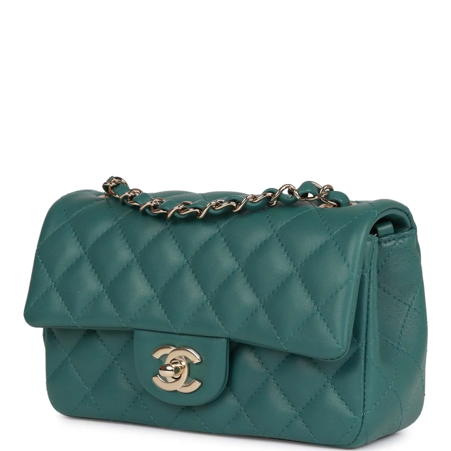 Chanel Mini Rectangular Flap Bag Green Lambskin Light Gold Hardware