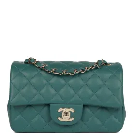 Chanel Mini Rectangular Flap Bag Green Lambskin Light Gold Hardware