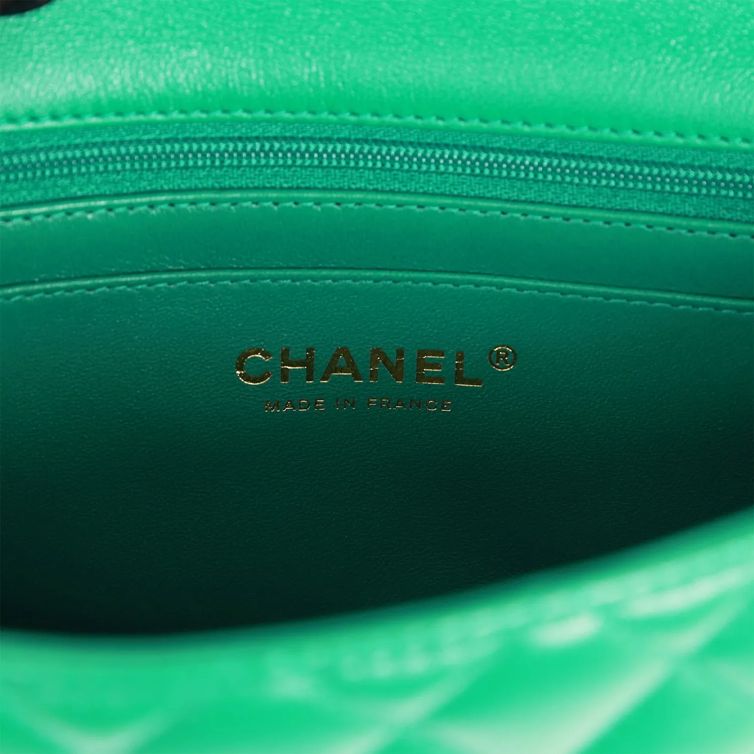 Chanel Mini Rectangular Flap with Top Handle Green Lambskin Light Gold Hardware