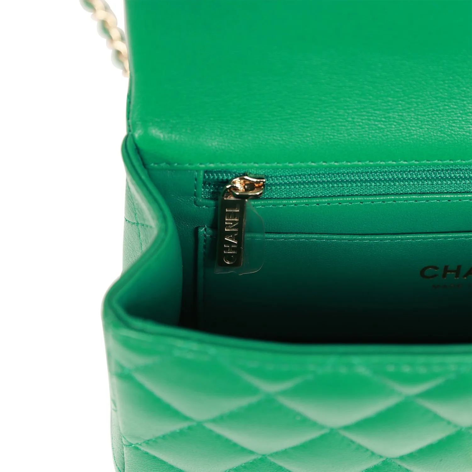 Chanel Mini Rectangular Flap with Top Handle Green Lambskin Light Gold Hardware