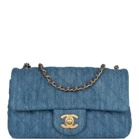 Chanel Pearl Crush Mini Rectangular Flap Bag Blue Denim Lambskin Antique Gold Hardware