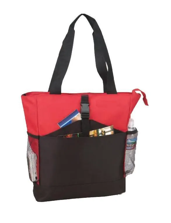 CHEAP POLYESTER TOTE BAG WITH ZIPPER TWO-TONE