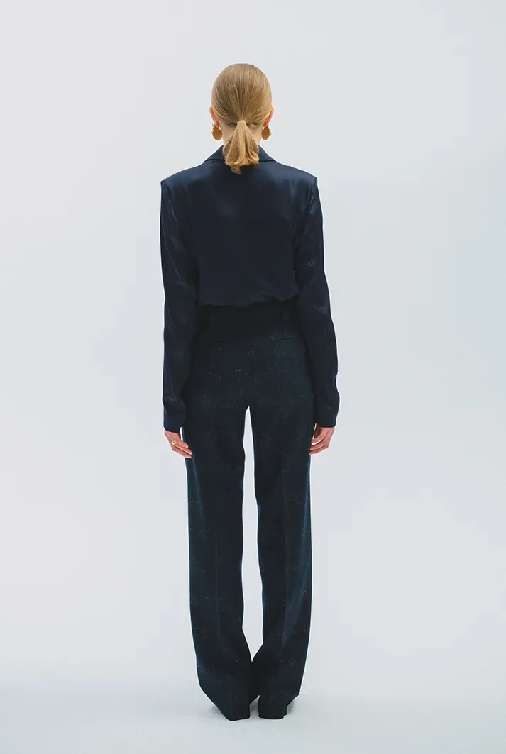 Check Wool Tailored Pants l Midnight