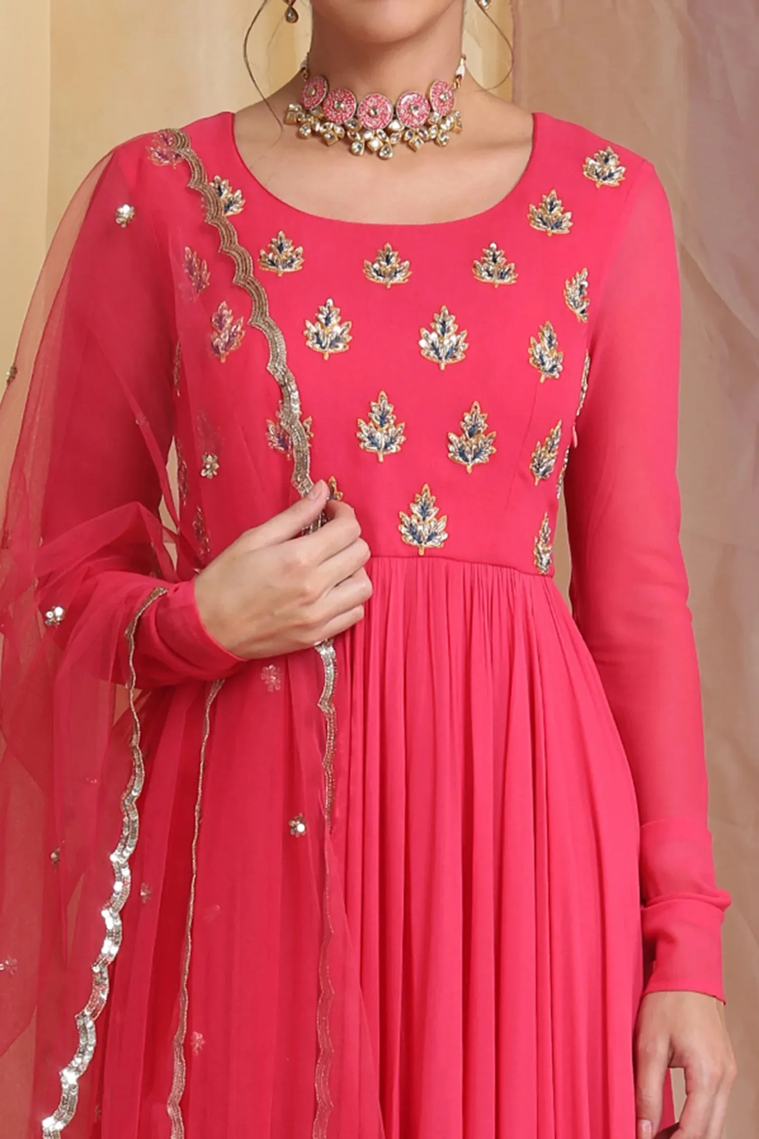 Cherry Red Embroidered Anarkali