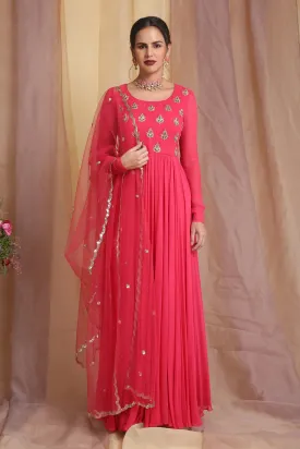 Cherry Red Embroidered Anarkali