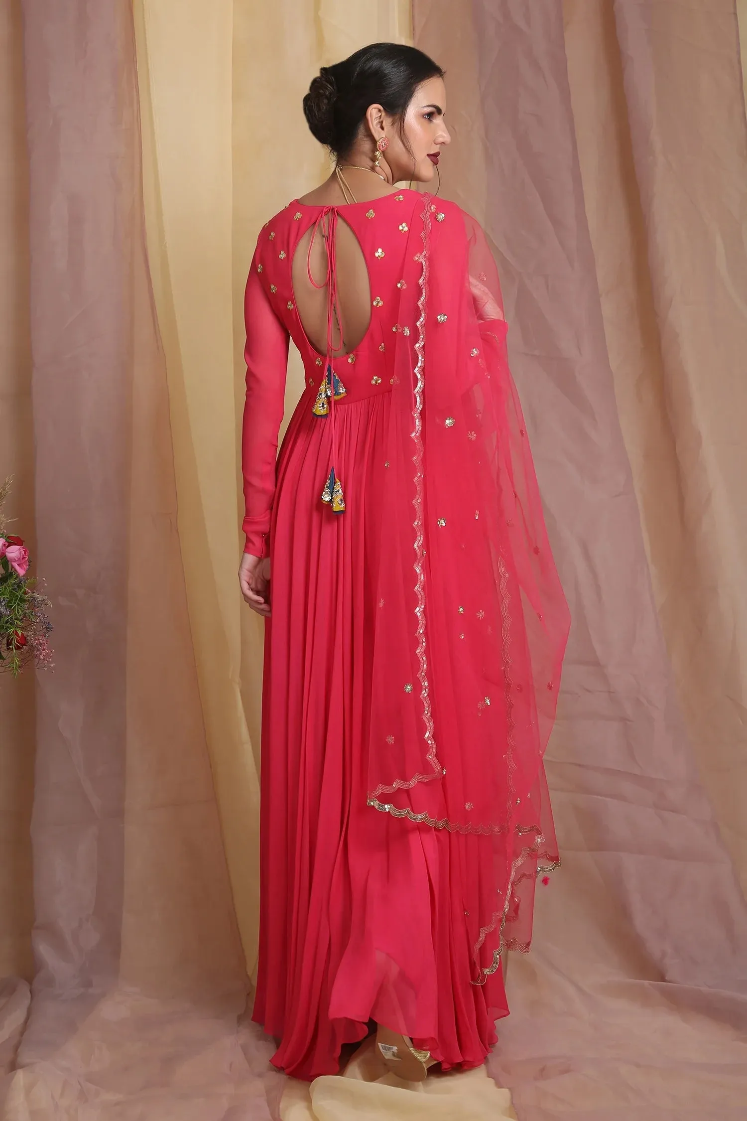 Cherry Red Embroidered Anarkali