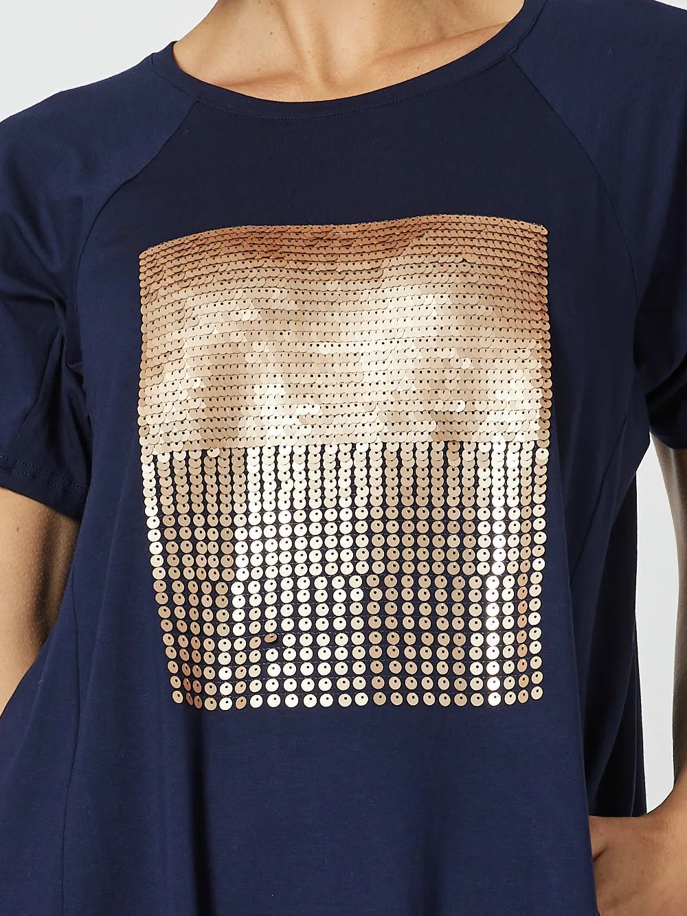 Clarity Sequin Patch Tee Navy/Bronze