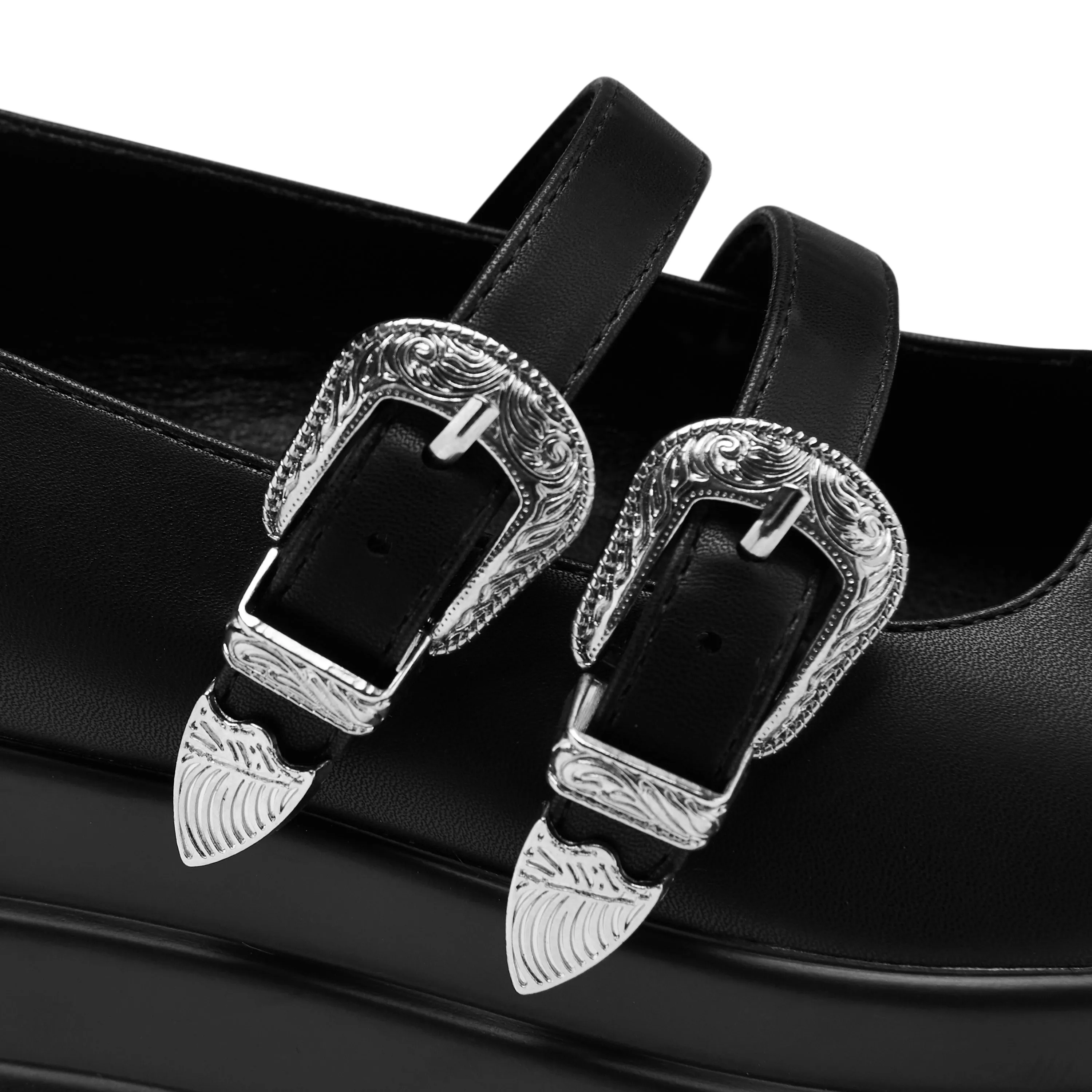 Damona Trident Ornate Buckle Mary Janes - Black