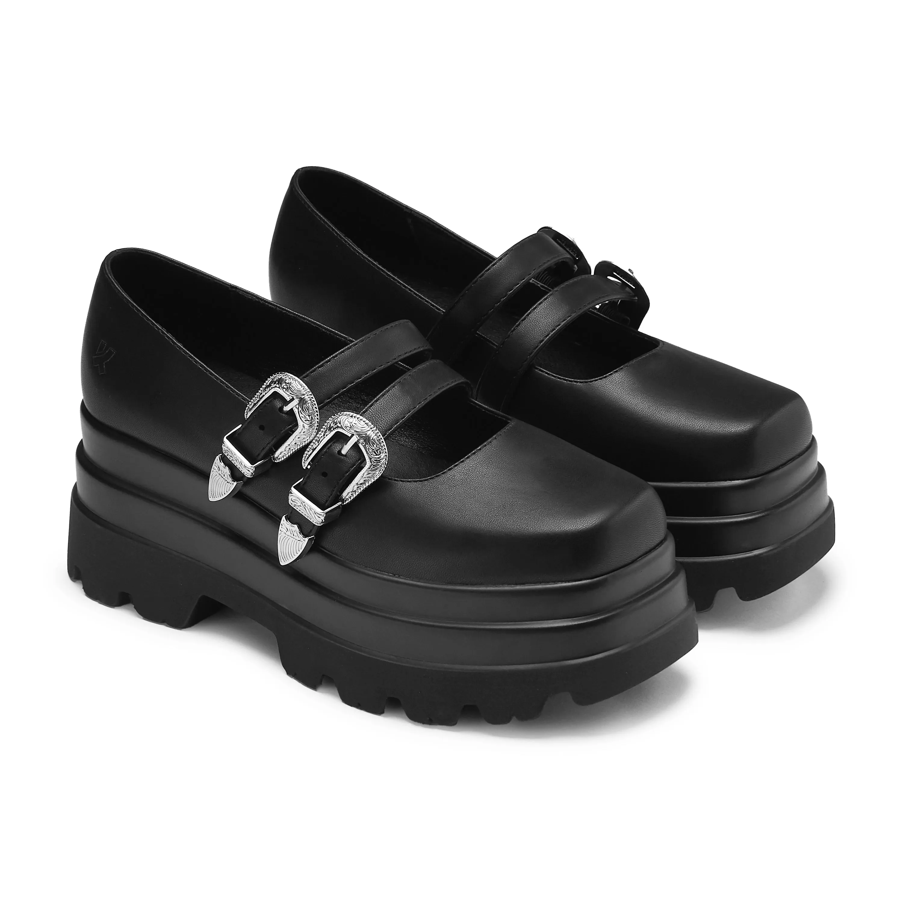 Damona Trident Ornate Buckle Mary Janes - Black