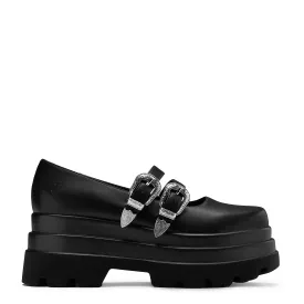 Damona Trident Ornate Buckle Mary Janes - Black