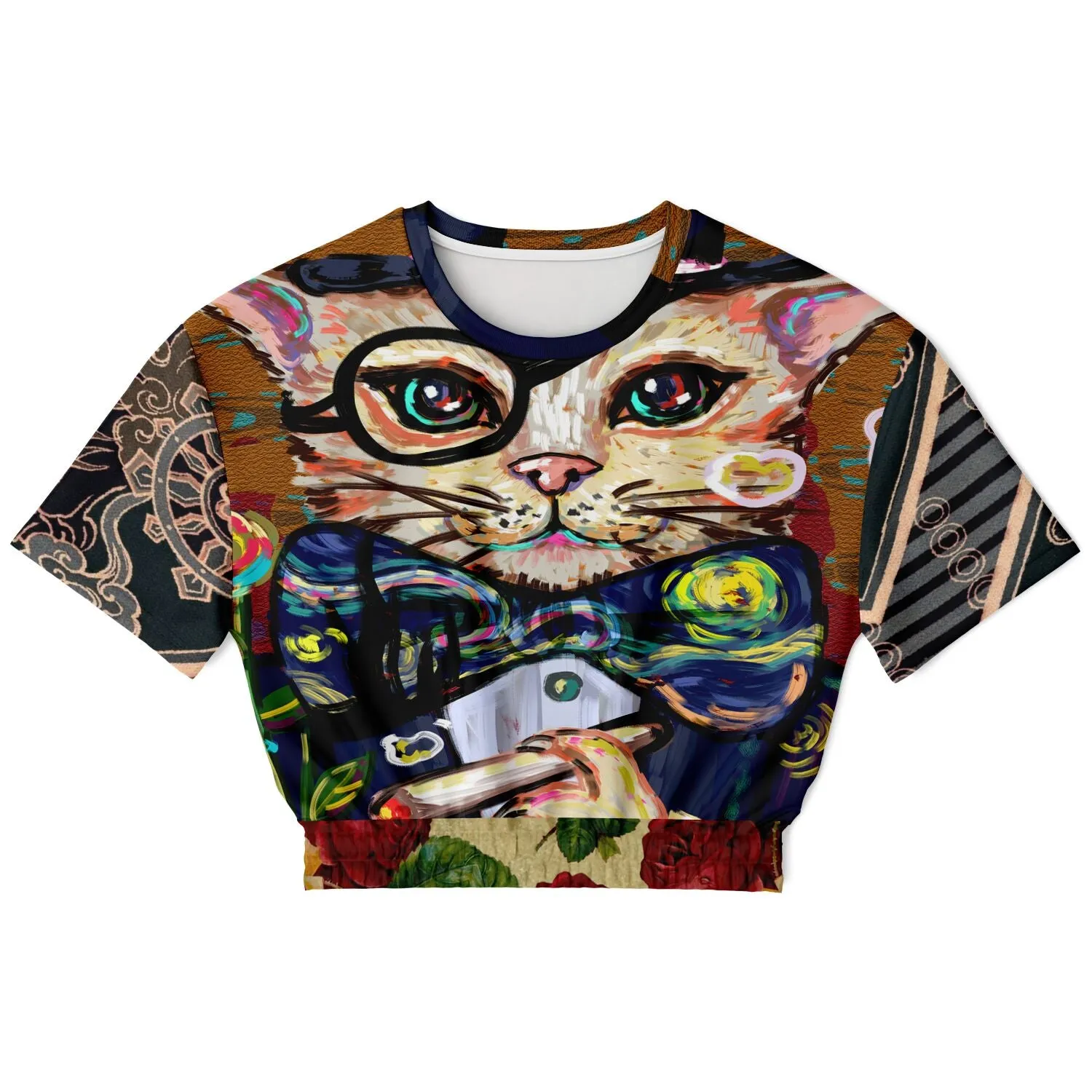 Dapper Cat Short Sleeve Cropped Eco-Poly Sweater