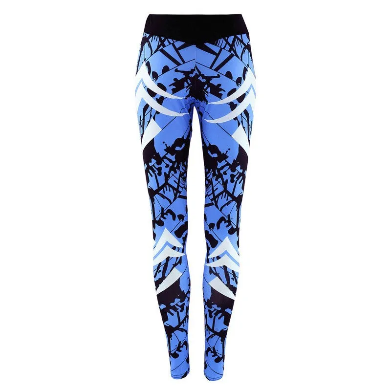 Dark Blue Printed Tight Gym Sports Leggings