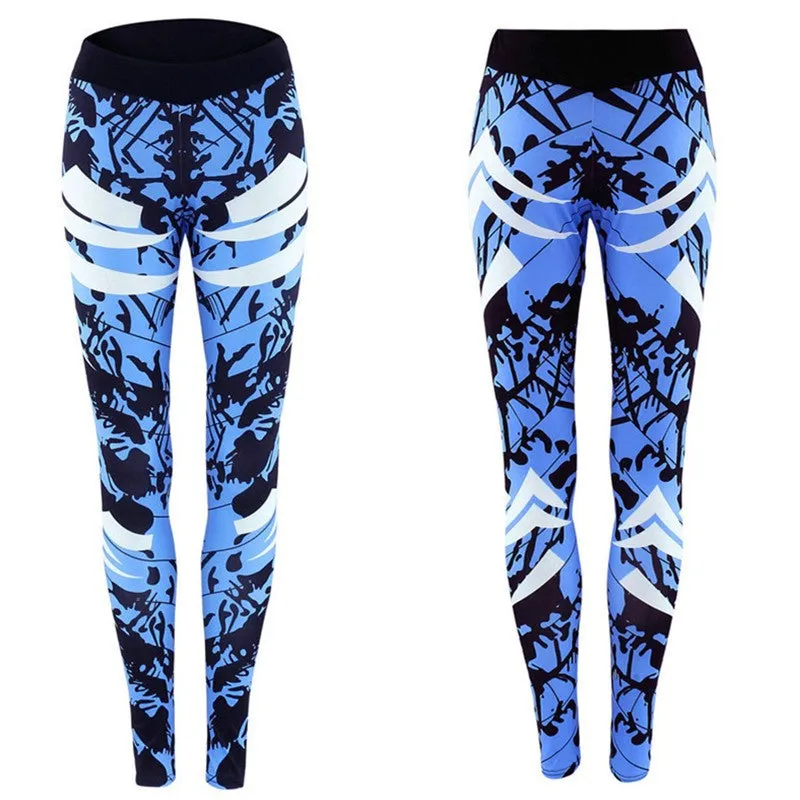 Dark Blue Printed Tight Gym Sports Leggings