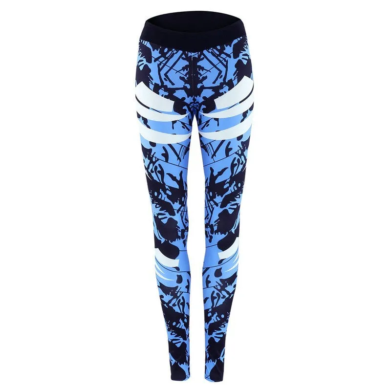 Dark Blue Printed Tight Gym Sports Leggings