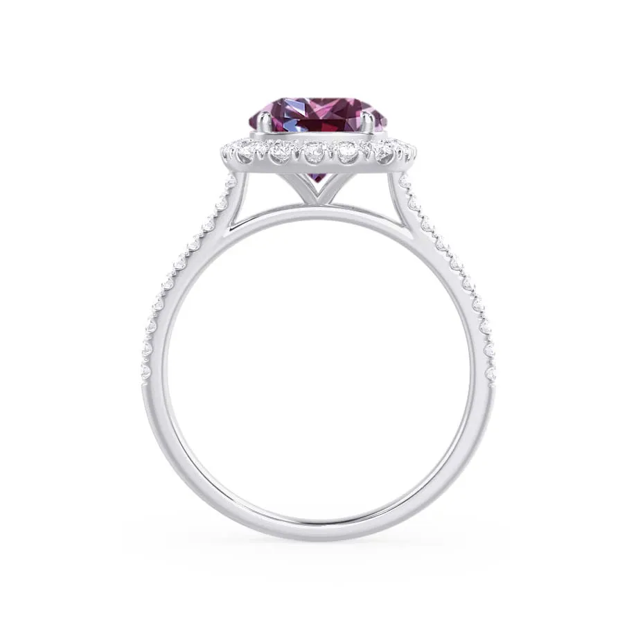 DARLEY - Chatham® Alexandrite Elongated Cushion Micro Pavé 950 Platinum Halo