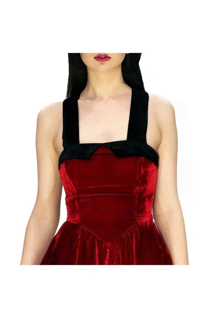 Deep Red Halterneck Velvet Mini Dress - Rosalie