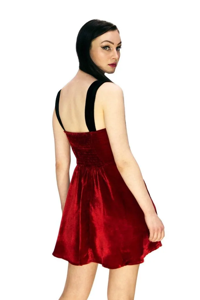 Deep Red Halterneck Velvet Mini Dress - Rosalie