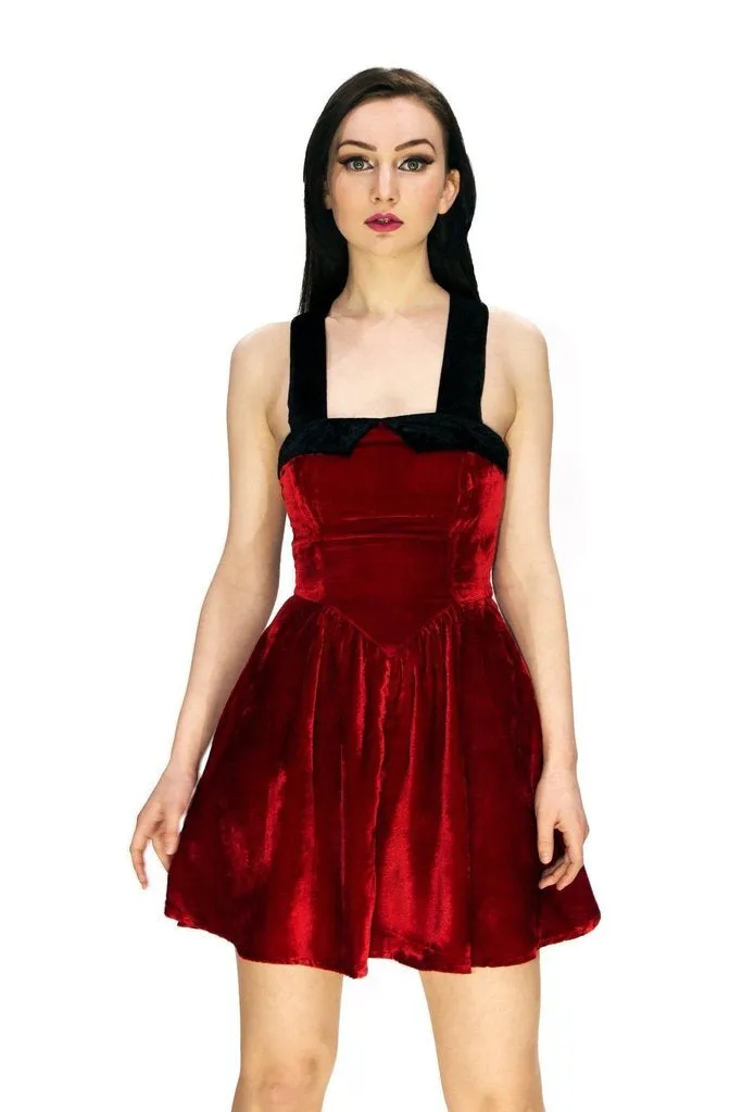 Deep Red Halterneck Velvet Mini Dress - Rosalie