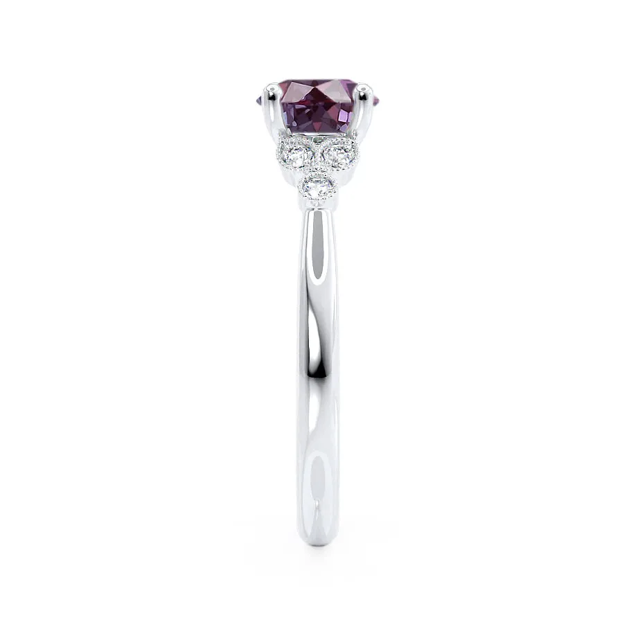 DELILAH - Chatham® Round Alexandrite 950 Platinum Shoulder Set Ring