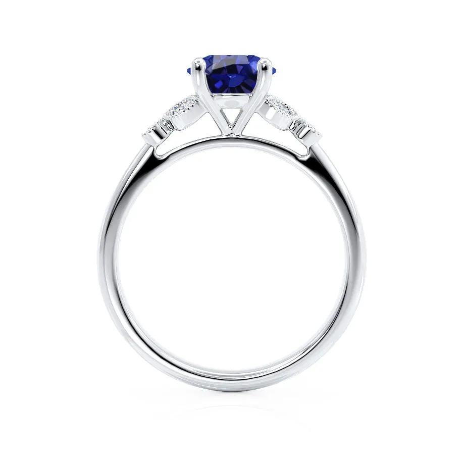 DELILAH - Chatham® Round Blue Sapphire 950 Platinum Shoulder Set Ring