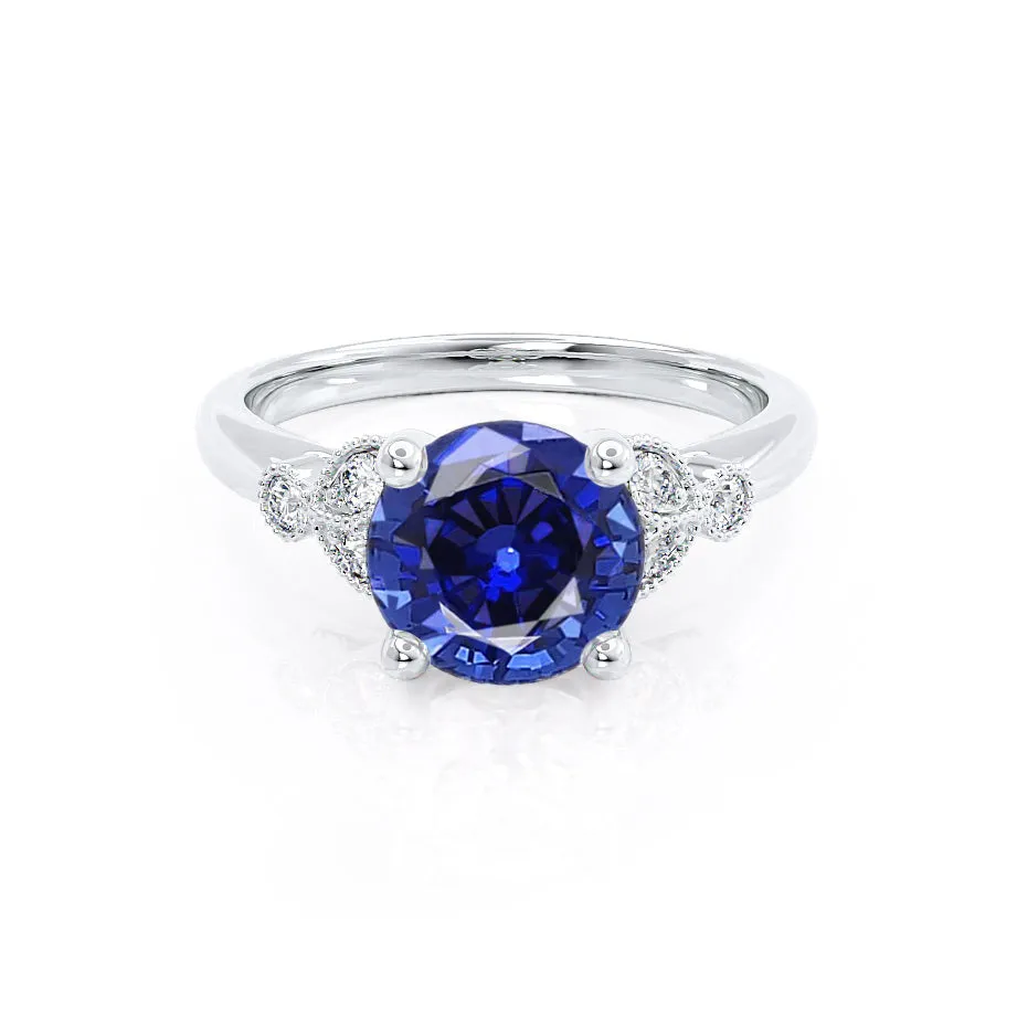 DELILAH - Chatham® Round Blue Sapphire 950 Platinum Shoulder Set Ring