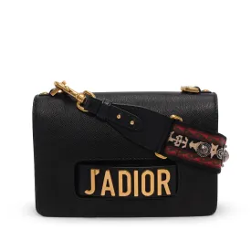 Dior Black Grained Calfskin J'Adior Flap Bag   Bohemian Strap