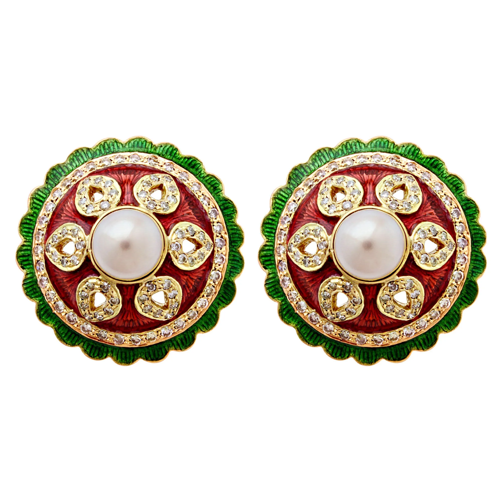 Earrings - Fresh Water Pearl And Diamond (enamel) (1997I)