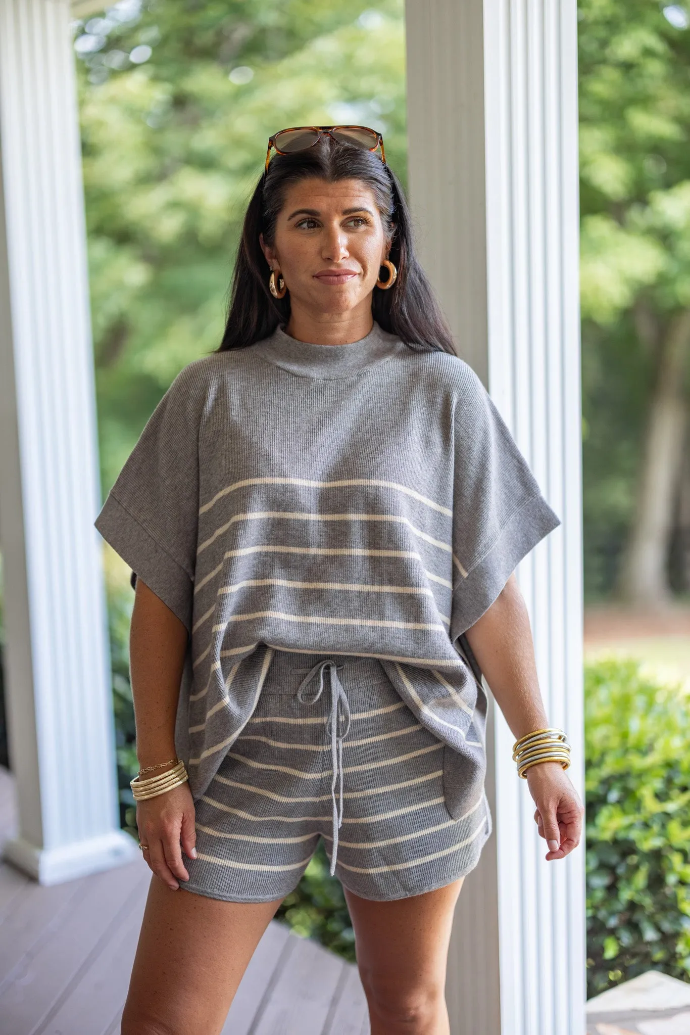 Everyday Chic Grey Striped Shorts