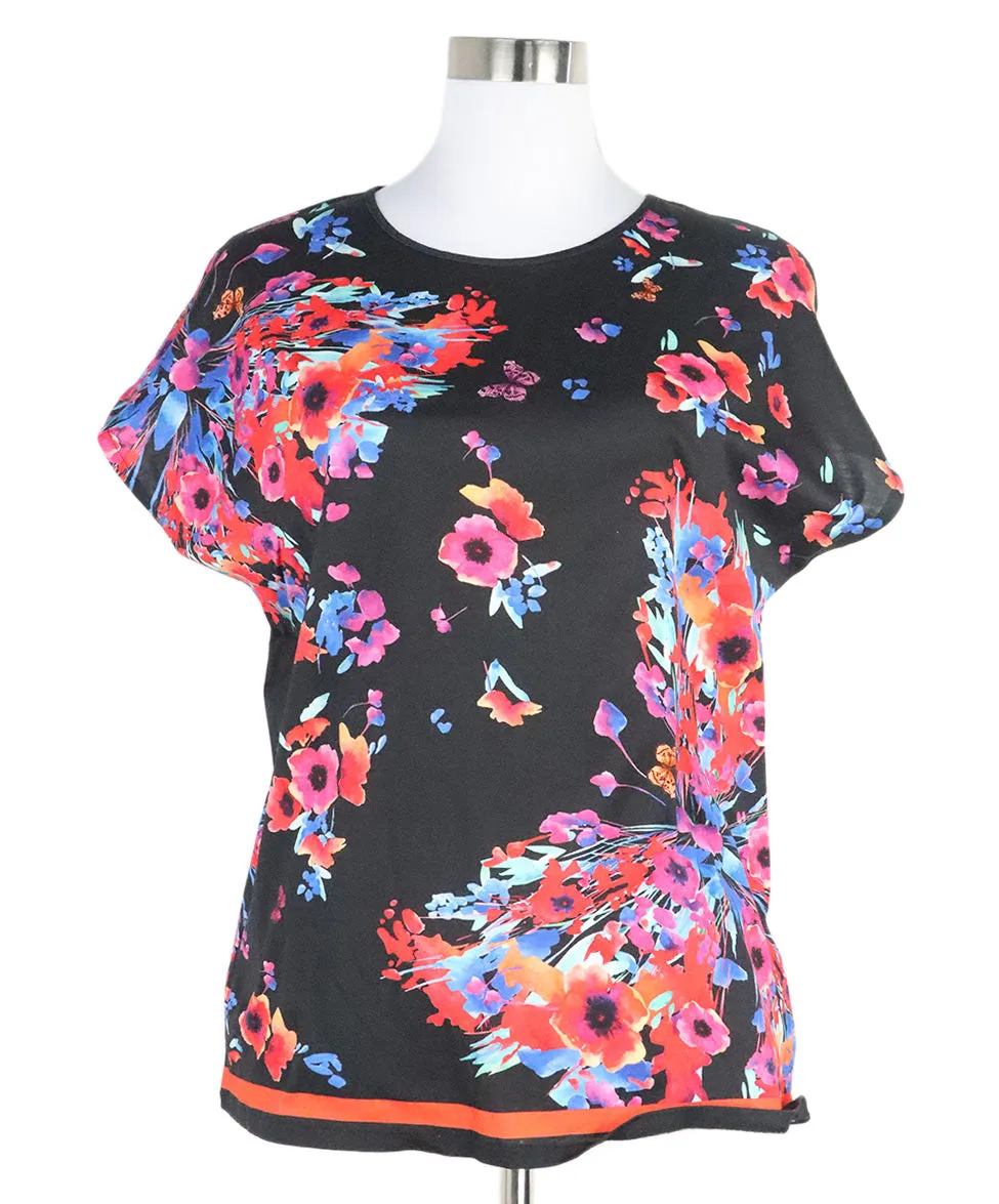 Ferragamo Black & Multi Floral Print Top sz 10