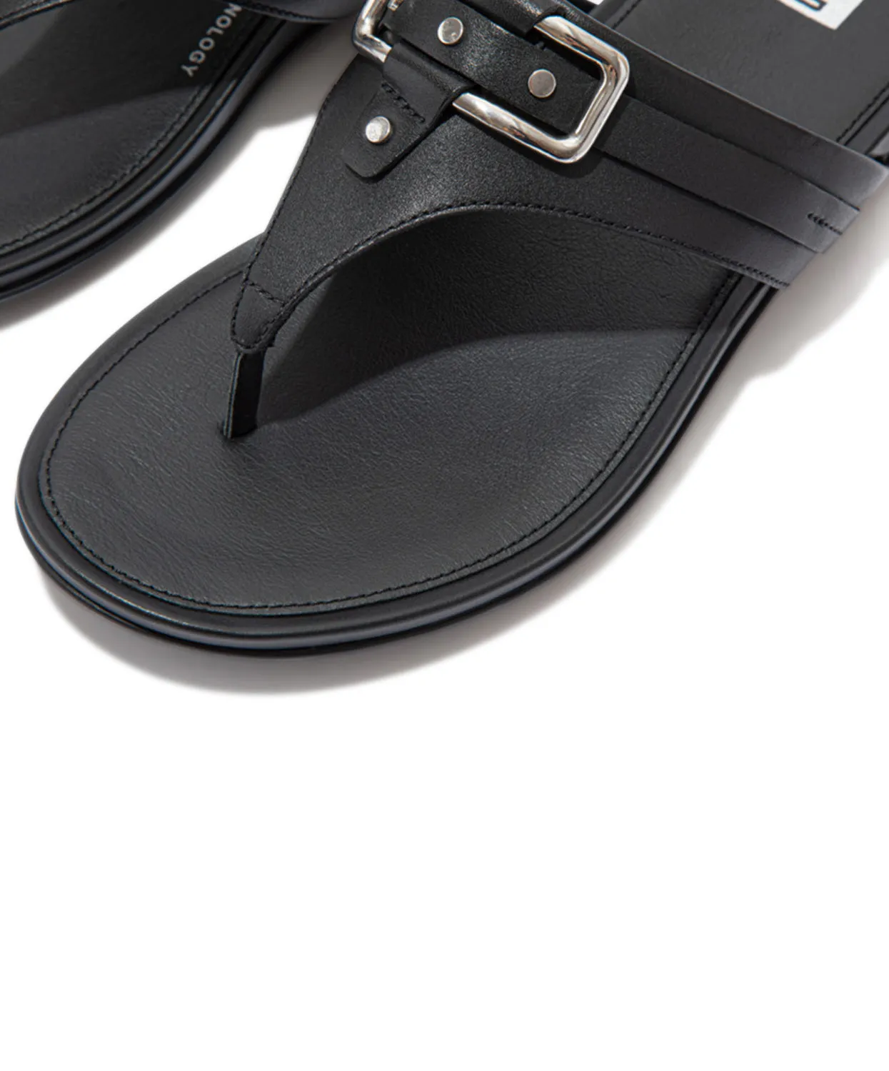 FitFlop Gracie Stud-Buckle Leather Toe Post Sandals Black