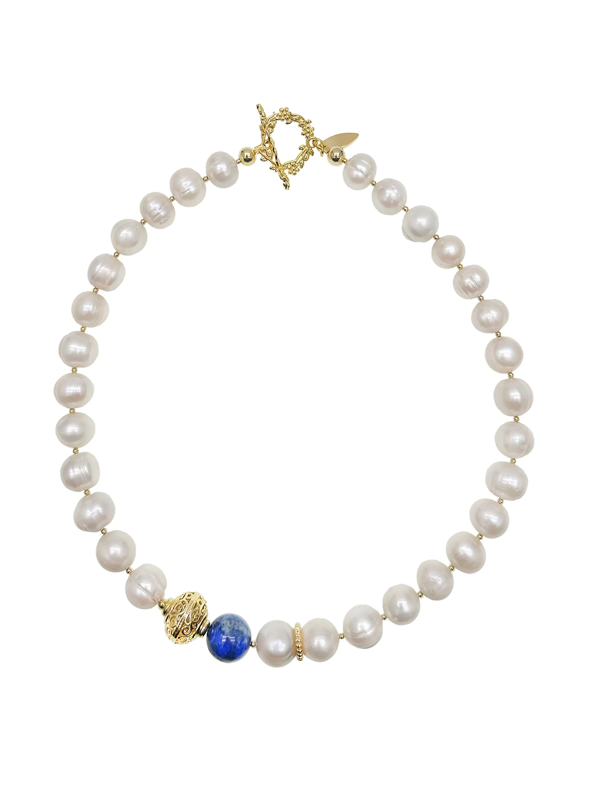 Freshwater Pearls with Lapis Necklace JN028