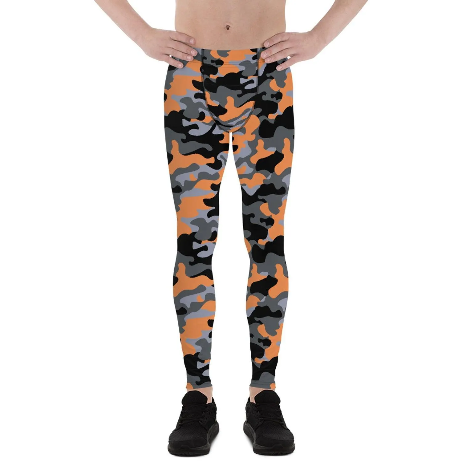 Gray and Orange Camo Leggings for Men