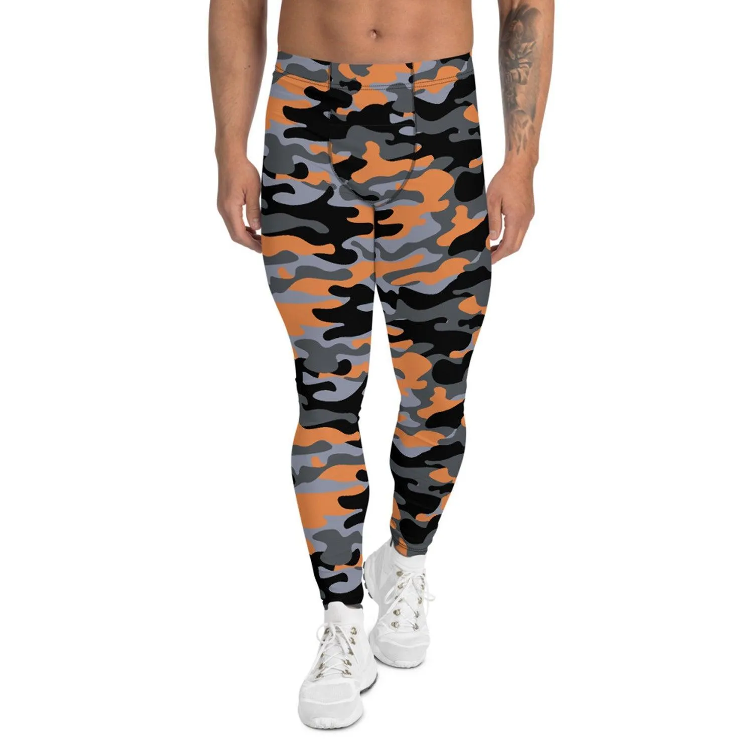 Gray and Orange Camo Leggings for Men