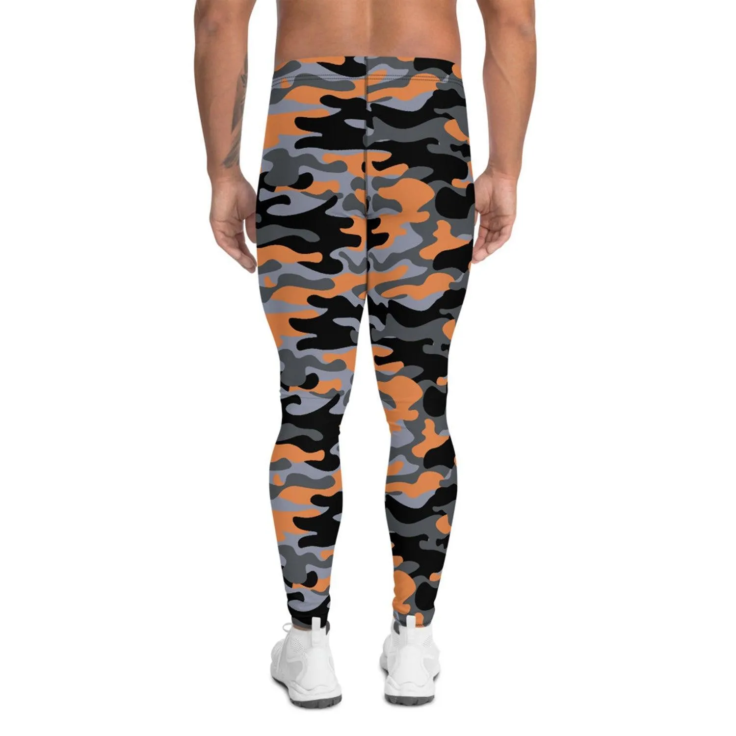 Gray and Orange Camo Leggings for Men