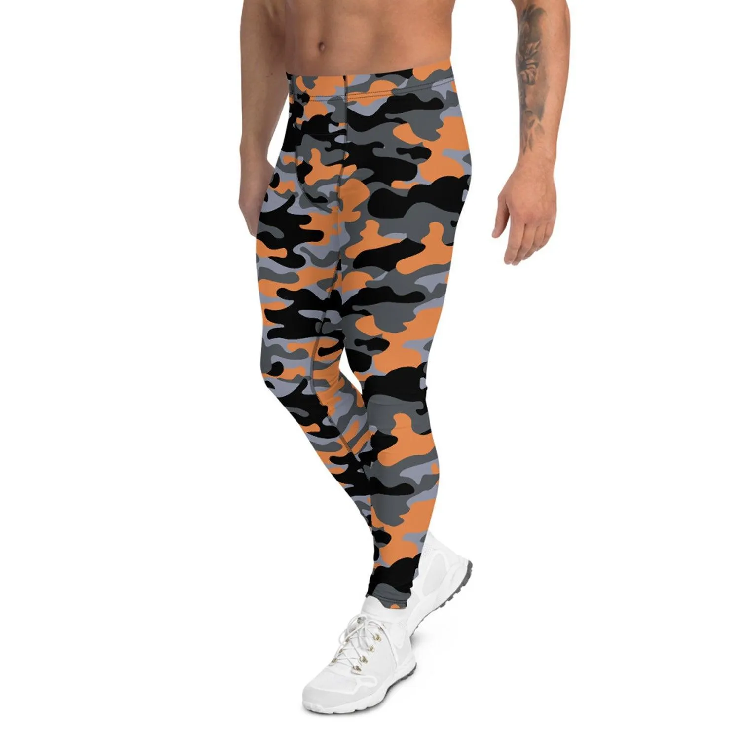 Gray and Orange Camo Leggings for Men