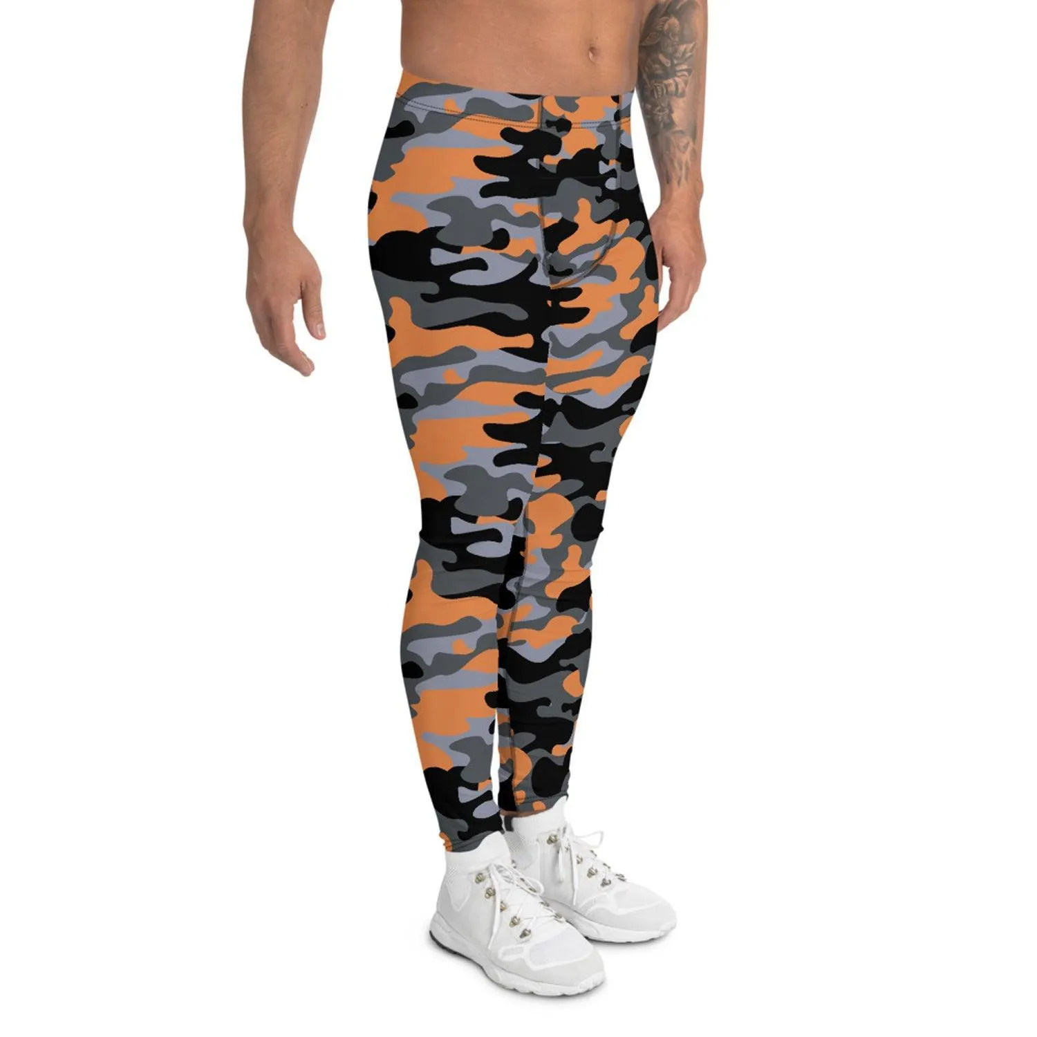 Gray and Orange Camo Leggings for Men