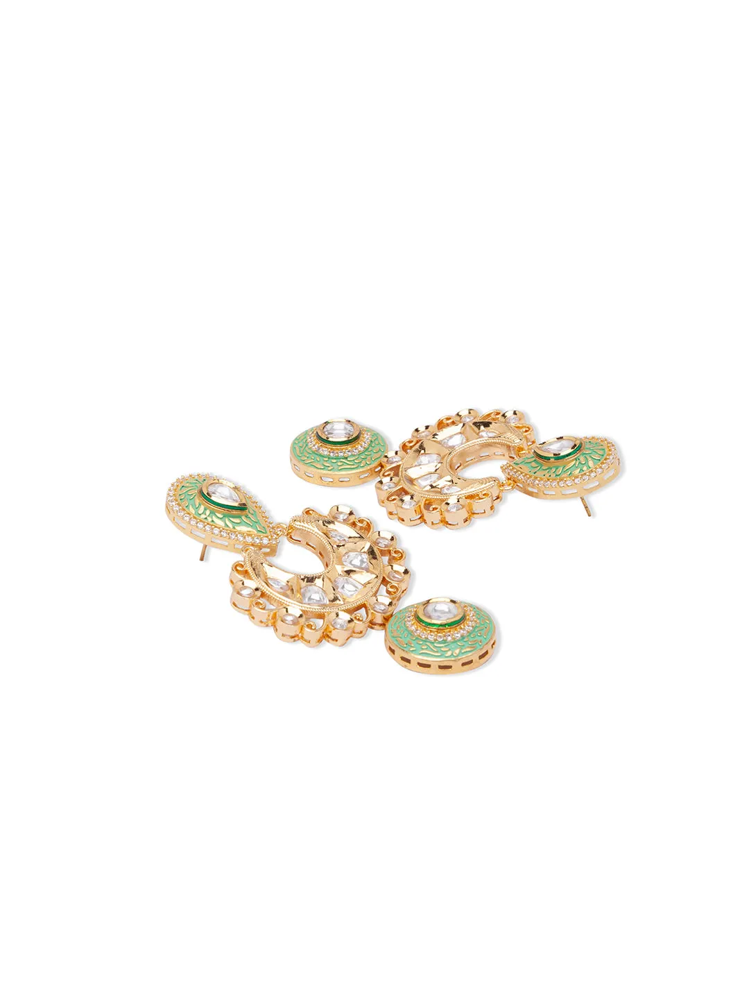 Green Gold Tone Kundan Meenakari Earrings